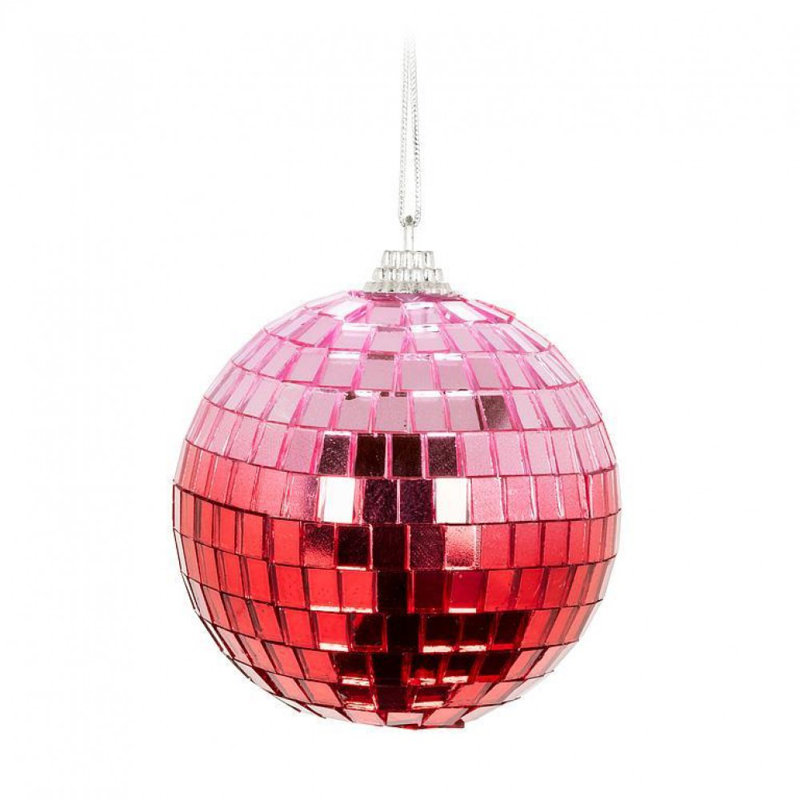 Ombre Mirror Ball Ornament, Pink/Red