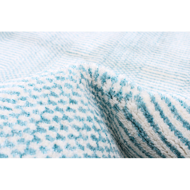 Tapis oriental bleu / blanc en viscose tissé à la main 5 pi x 8 pi Marique
