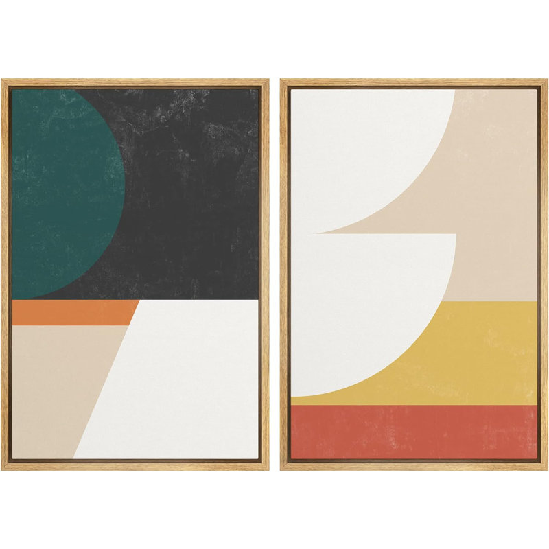 Mid Century Shape " Mid-Century Geometric Multicolor Block Abstract Shapes Modern " 2 - Pieces, 36" H x 48" W x 1.5" D
