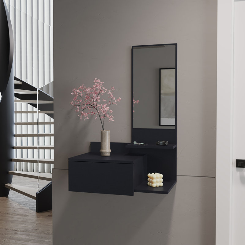 Armoire flottante pour couloir Lowell, salon, Noir, noir, noir, noir