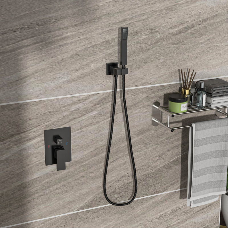 Système de douche double - carré 12 po, noir mat, pomme de douche noire polyvalente, forme carrée, fixation murale, Noir mat