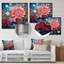 Décoration florale rouge sur fond bleu cosmique - marguerite-881651345-881651351