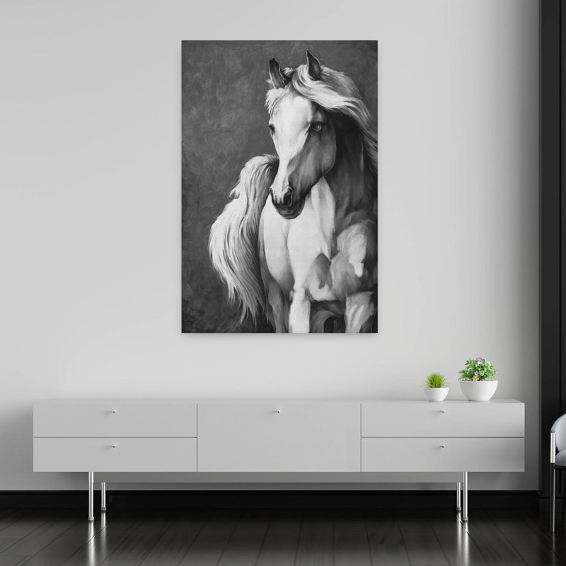 Art blanc contemporain, cheval blanc, H 60 po x l 40 po