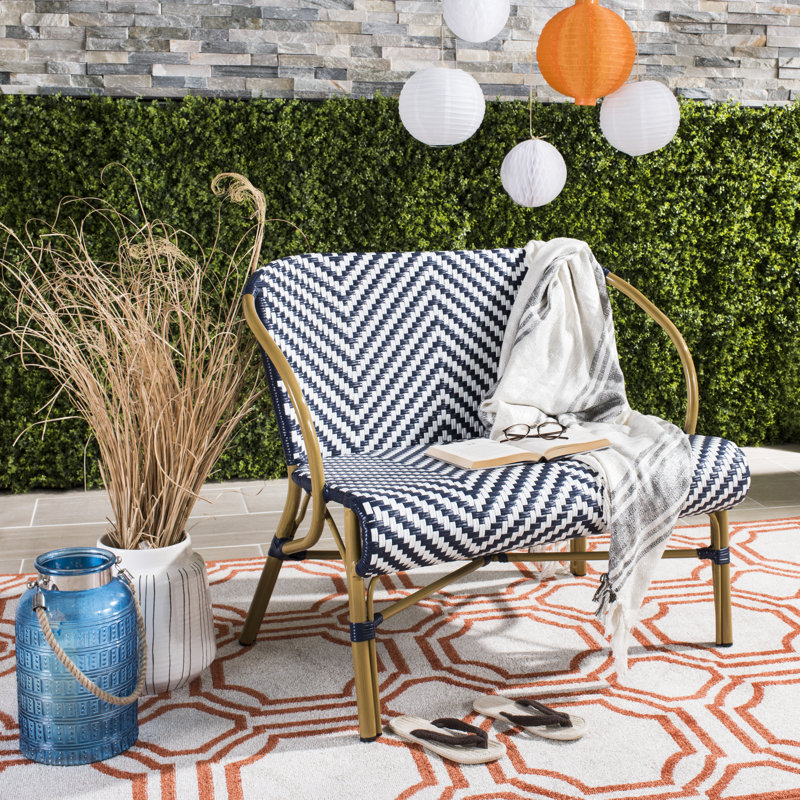 Kemah Aluminum Outdoor Bench, Navy/White