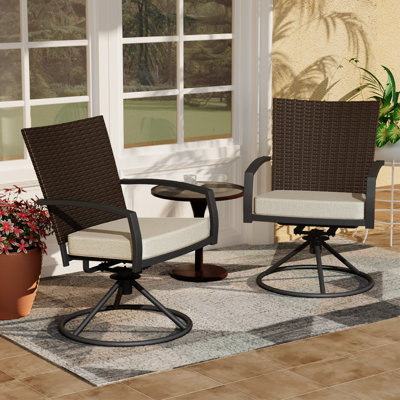 Set of 2 Outdoor Rattan Swivel Rocking Chairs with Cushions