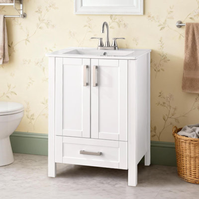 24" Modern Single Bathroom Vanity with Ceramic Sink, Compact Free-standing Cabinet with 2 Soft-Close Doors and 1 Large Bottom Drawer