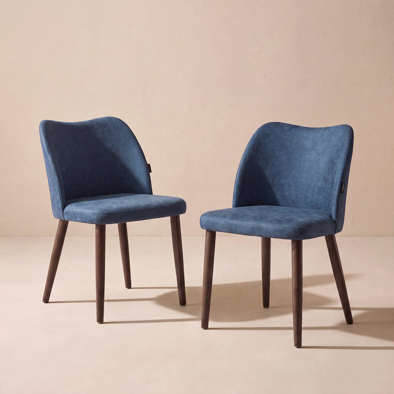 Upholstered Solid Wood Small Dining Chairs - Ergonomic Curve & Plush Padding for Multiple Spaces, Blue