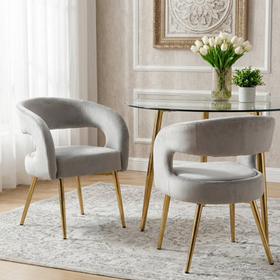 18.5 " H Velvet Upholstered Iron Armchair