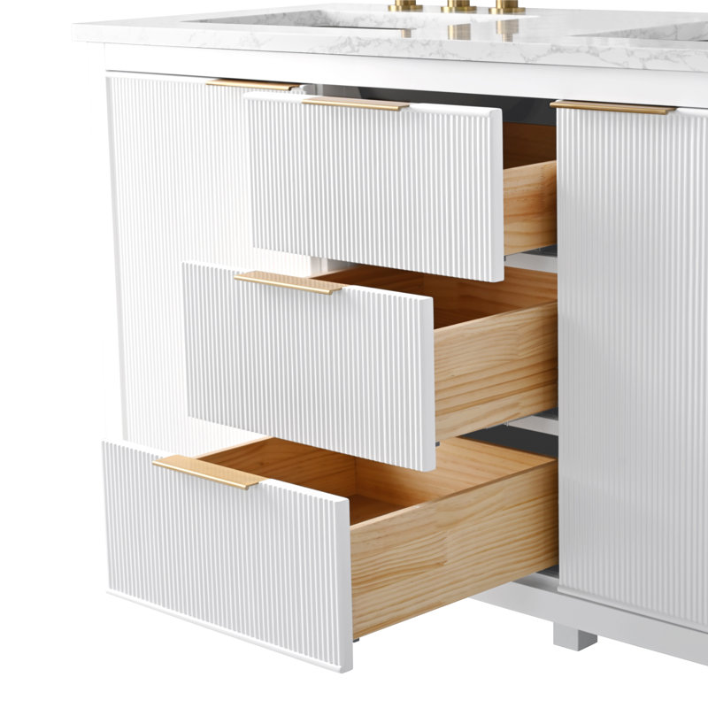 Emma 54" W Double Vanity, White/Brushed Bronze