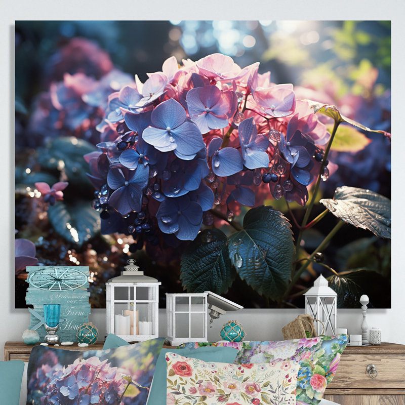 Champ d'hortensia mauve - imprimé, 30" H x 40" W, Toile tendue