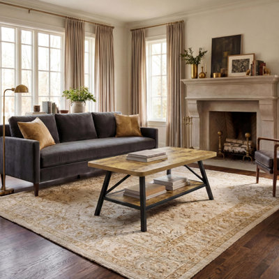 2 Tier Rectangular Coffee Table Metal Legs Open Storage for Small Space Apartment