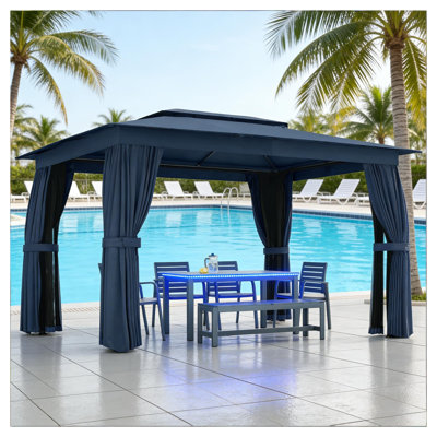 Abri de jardin à double toit avec abri de jardin avec protection UPF30 + et cadre en acier noir / bleu ou gris foncé