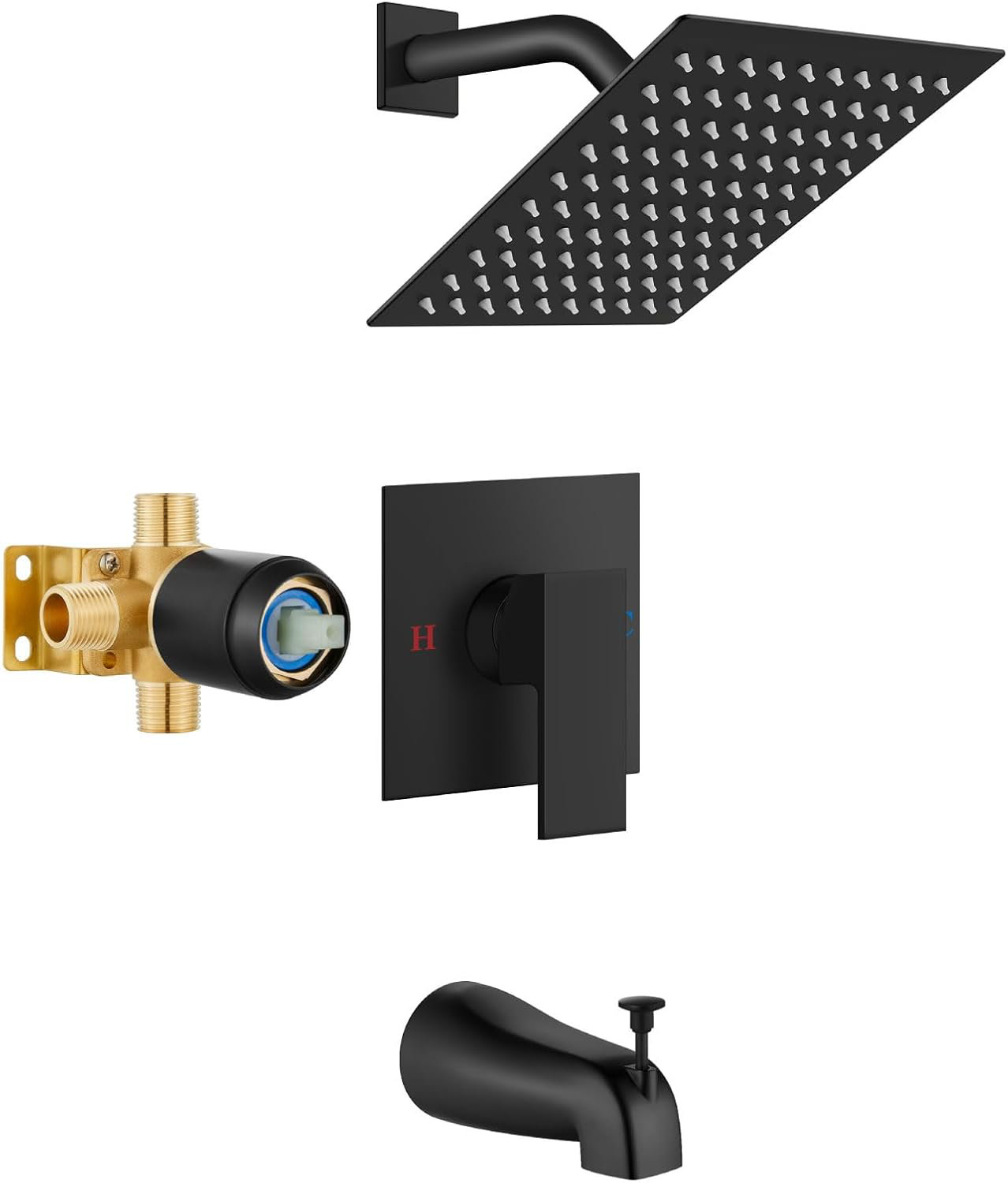 AlenArtWater Shower System, 8-inch Square Overhead Showerhead and ...