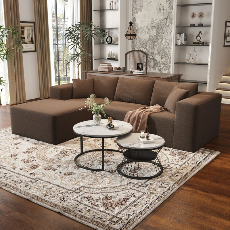 Canapé modulaire Boneless de 108 po avec méridienne en forme de L, canapé modulaire moderne à 4 places avec siège profond, fauteuils rembourrés pour la chambre à coucher du salon, avec coussins de taille de méridienne surdimensionnés, aucun assemblage requis