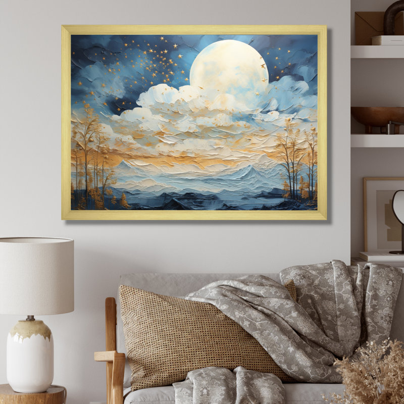 " Clouds Celestial Wisp Patchwork ", 16" H x 32" W x 1" D, Gold Picture Framed