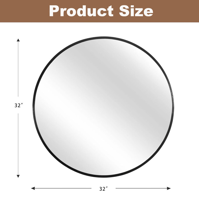 Miroir mural Zailynn, H 32 po x l 32 po x P 1,1 po, Noir