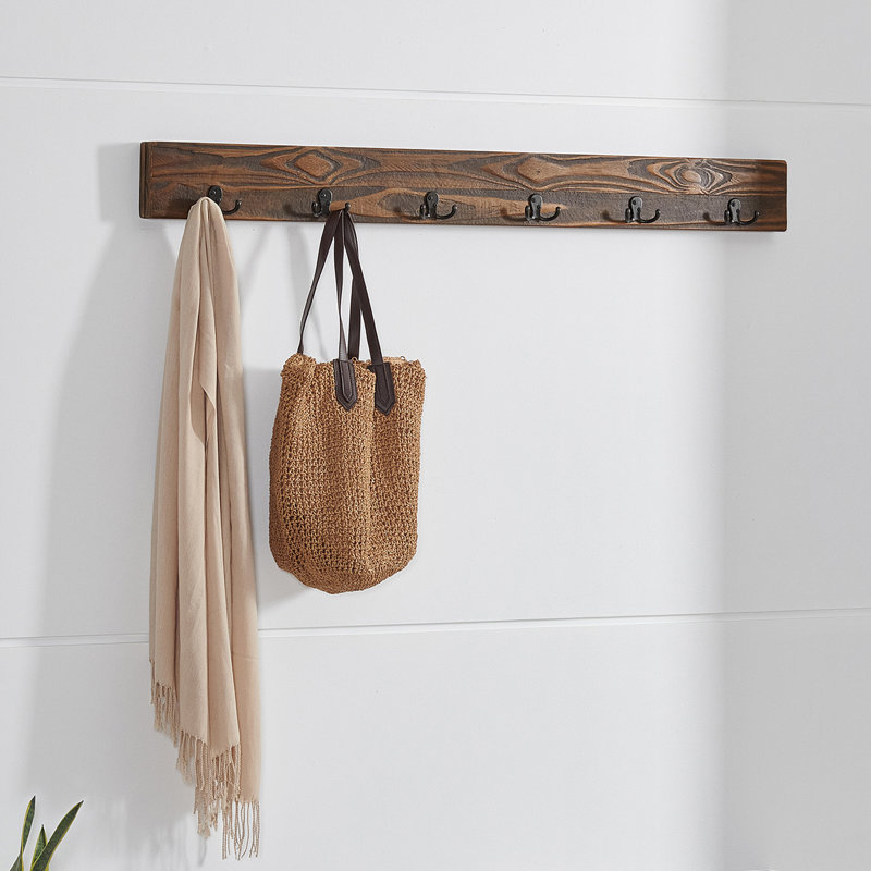 Banc Barton de 122 cm de large en bois massif et métal avec crochets pour manteaux
