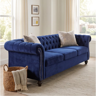 Canapé Chesterfield 3 places en velours bleu