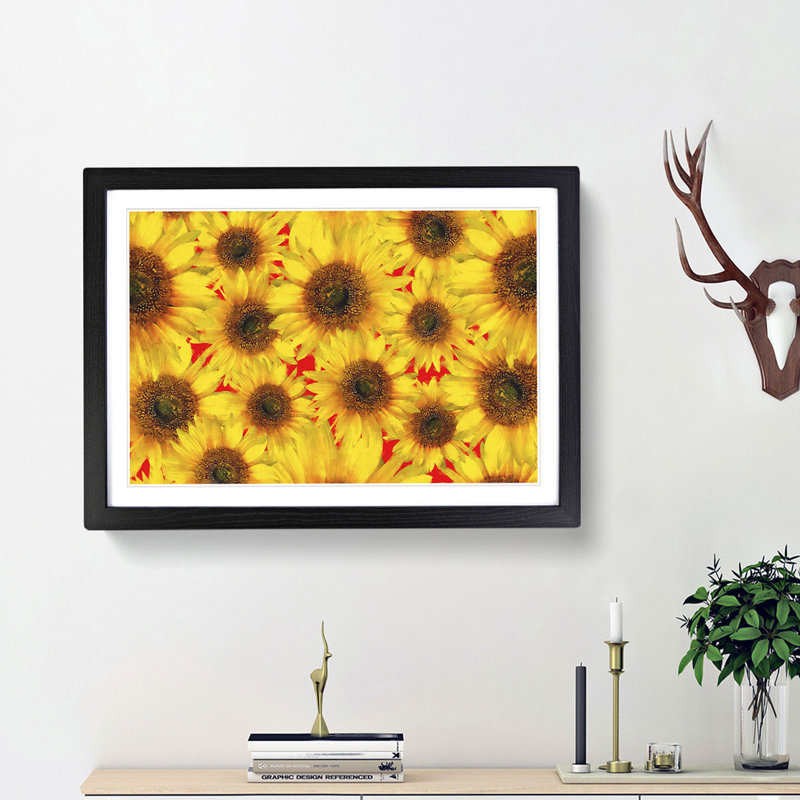 Wall of Yellow Sunflowers - Picture Frame Graphic Art Print, Black Framed, 33cm H x 45cm W x 2cm D