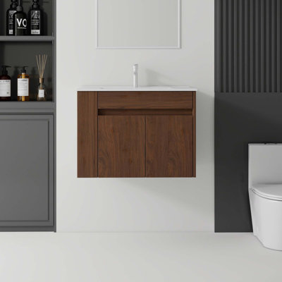 Meuble-lavabo flottant avec lavabo en céramique et portes à fermeture en douceur