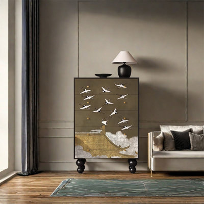 Armoire de rangement à cinq tiroirs avec cadre en noyer