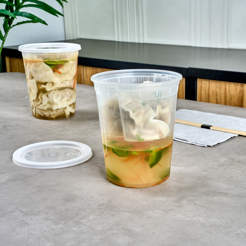 Restaurantware Plastic Food Container Inserts 100 Pack of 20 oz Microwave-Safe Plastic Take Out Inserts Leakproof Round Clear Design Durable and Stackable