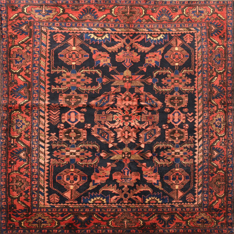 Tapis traditionnel rouge / brun, Carré 5 pi