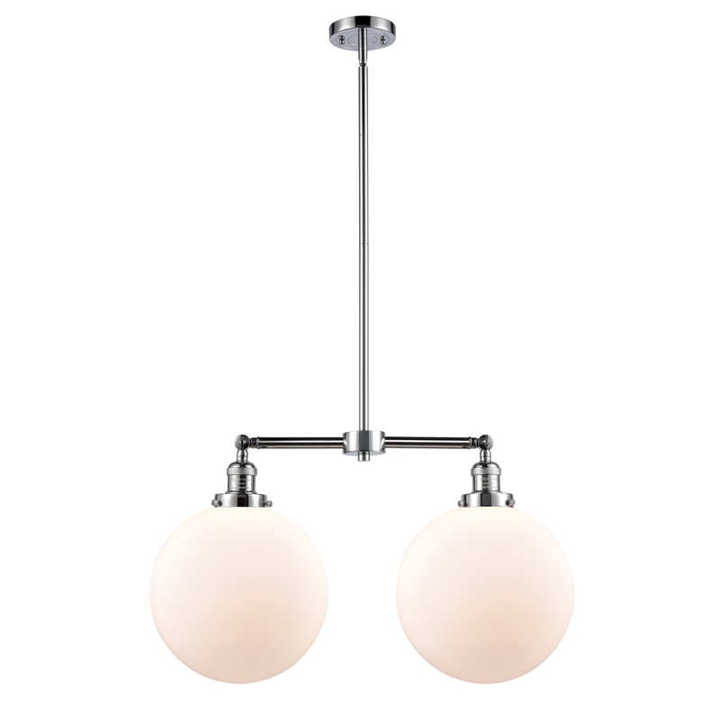 2 - Light Kitchen Island Pendant, Matte White, Polished Chrome