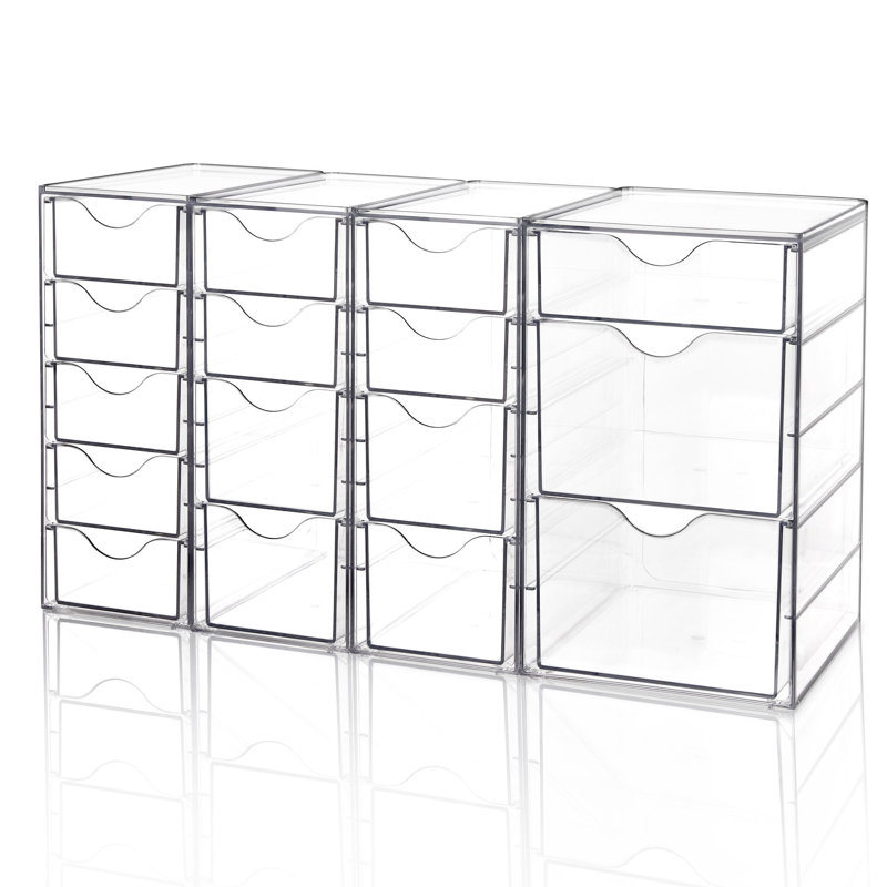 Organisateur en acrylique avec 16 tiroirs (4 ensembles), tiroirs de rangement transparents pour fournitures de bureau, rangement et rangement pour le maquillage, les bijoux et l'artisanat