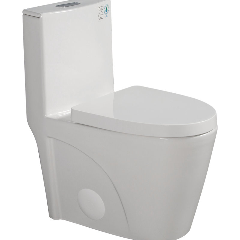 One-Piece Toilet, 1.1/1.60 GPF Water-Efficient Dual-Flush Elongated Comfort Height Floor Mounted, Standard-Size Toilet with Soft Closing Seat Included, Glossy White