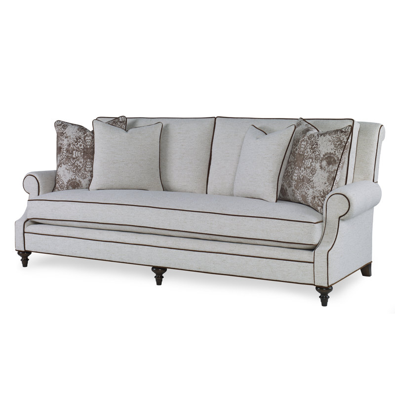 Sagamore Boucle and Velvet Sofa, Elise Linen, American Walnut