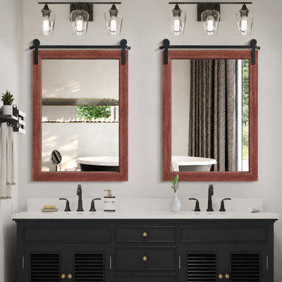 Brunilda Rectangle Rustic Solid Wood Frame Farmhouse Accent Mirror Wall Mirror for Bathroom Living Room
