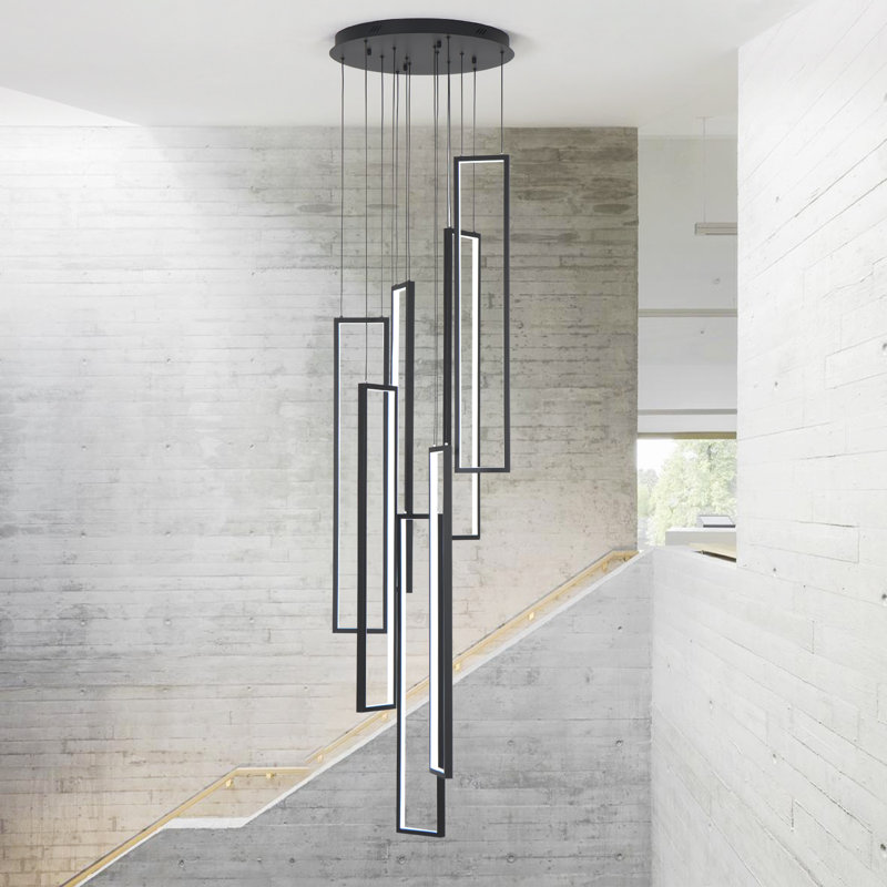 Birkner 7-Light Modern Chandelier Long Large Pendant for High Ceiling Hallway Staircase with Remote