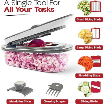 Vegetable Chopper And Mandoline Slicer For Kitchen With 4 Blades, Scraper And Container, ALL In 1 Sharp Veggie Chopper Vegetable Cutter, French Fry Cutter, Onion, Fruit, Salad, Potato