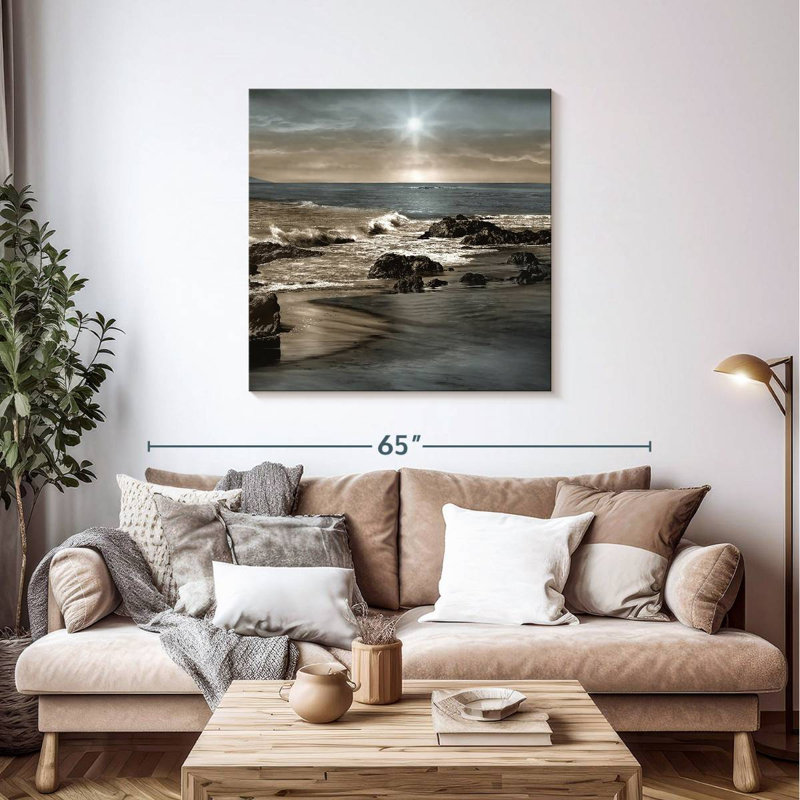 Coucher de soleil sur la mer bleue Gillard, H 39 po x l 39 po