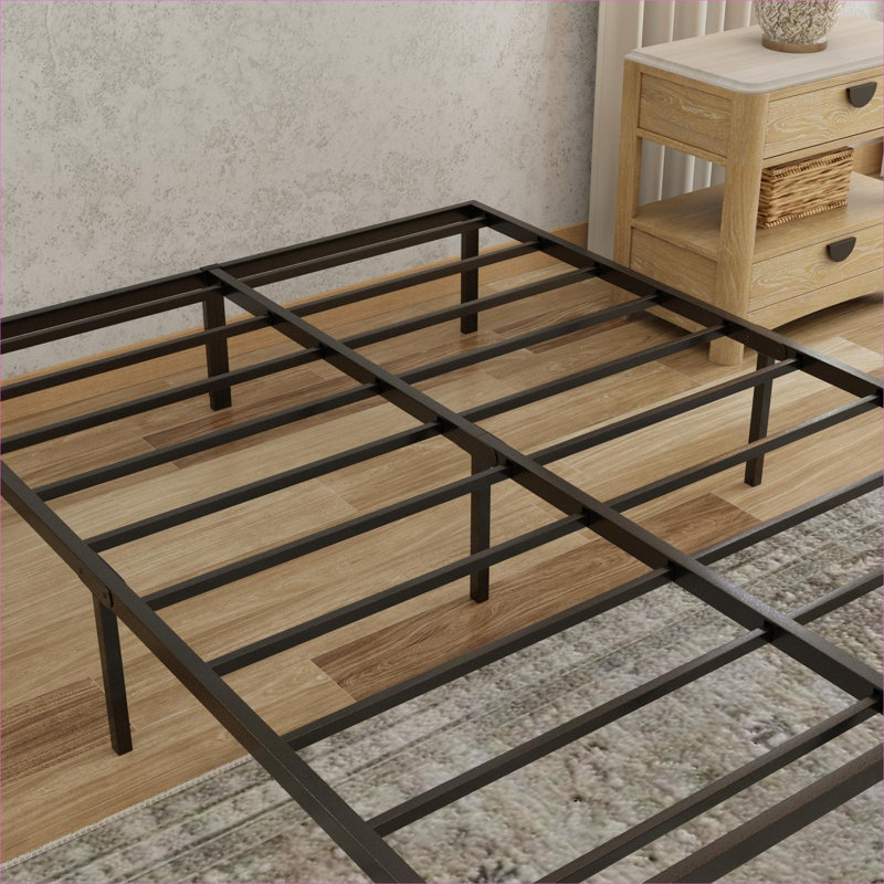 For Bedroom King Size Mattress Support, Jet Black Steel Platform Bed Base with Minimalist Modern Style, King