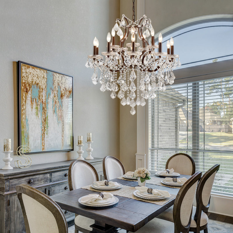 15-Light Dimmable Classic/Traditional Brass Chandelier, Bronze