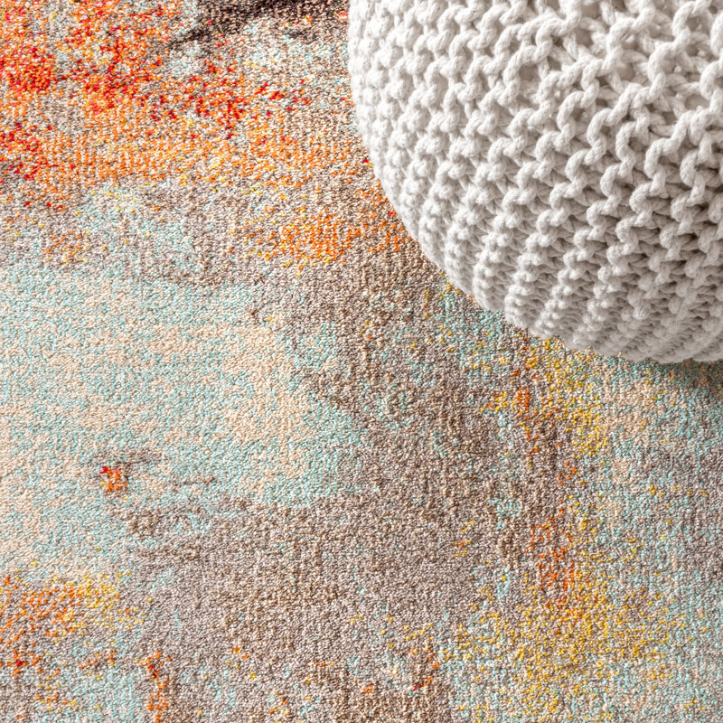 Tapis crème / orange Lasley, Rectangle 5 pi 3 po x 7 pi 7 po