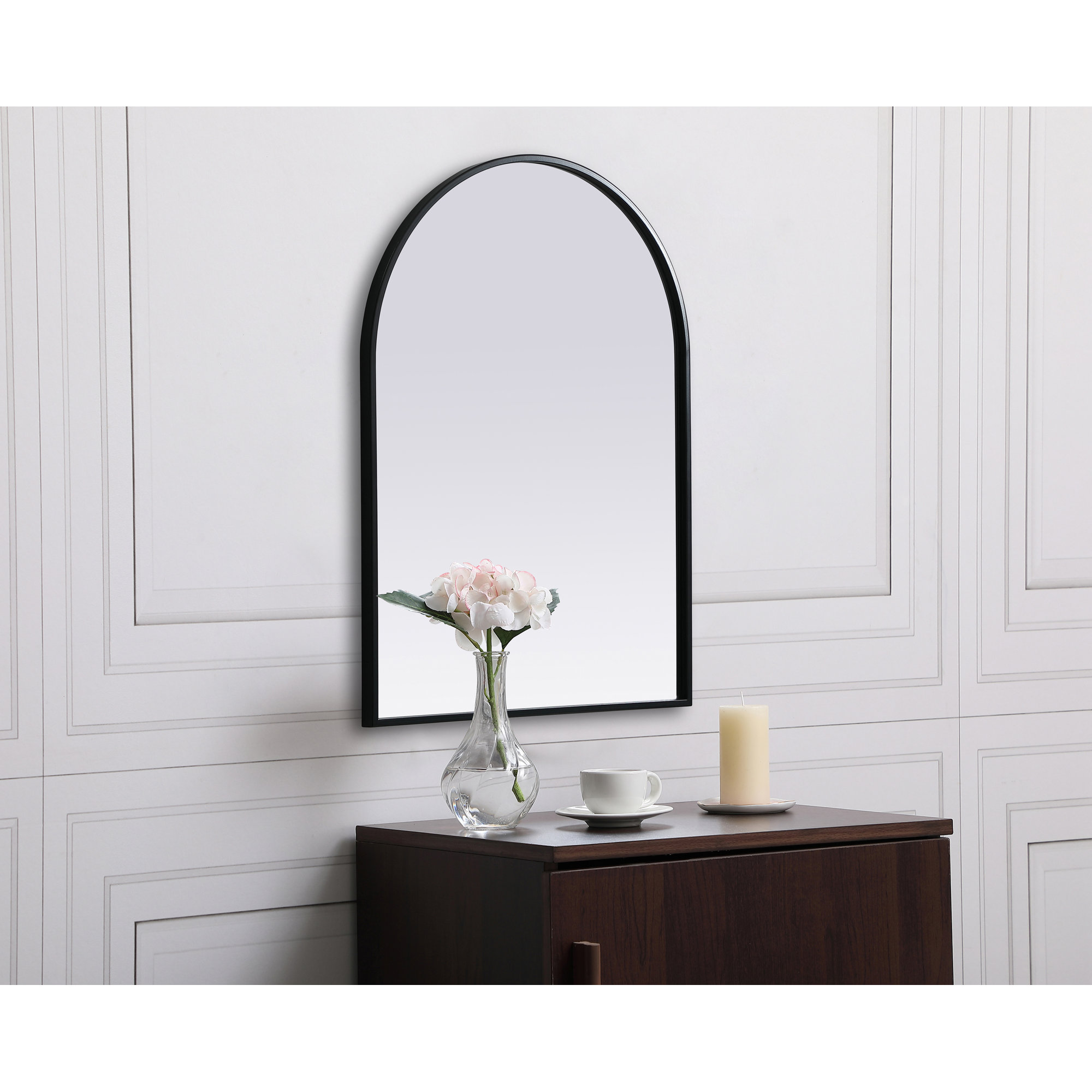 Sabine Metal Arch Wall Mirror, Black, 30" x 22"