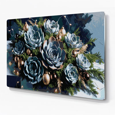 «Christmas Christmas Succulents», art mural en métal gris