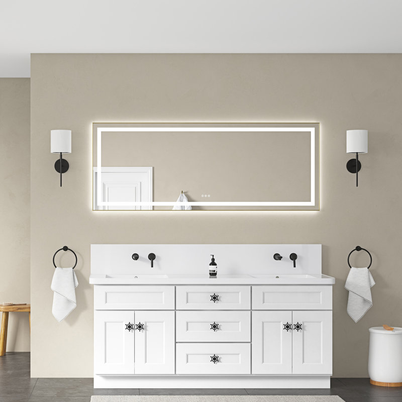 Miroir de salle de bain DEL, Métal industriel cendré, 30 po x 28 po