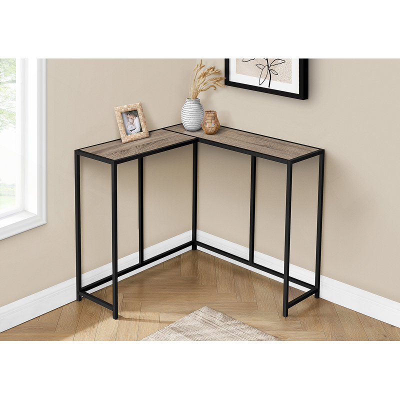 Table d'appoint, console, vestibule, étroit, d'angle, stratifié brun, métal noir, contemporain, moderne, Taupe, Noir