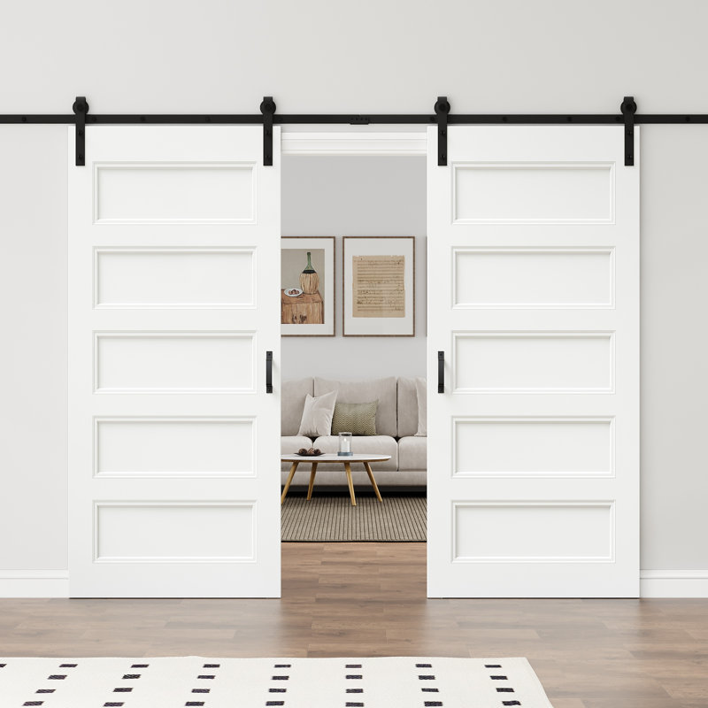 Porte de grange coulissante en bois et panneau de fibres à densité moyenne 80 po H 80 po, 64 po x 80 po, Noir