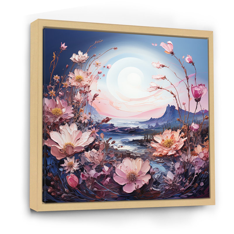 Lune mauve avec paysage de rêve, H 36 po x l 36 po x P 1,5 po, Cadre naturel flottant