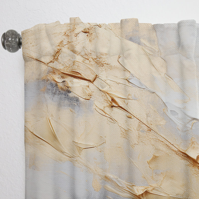 Beige And Gold Glacier Stone Simplicity III - Shapes Abstract Room Darkening Curtain - 1 Panels, 52" W x 120" L