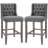 HOMCOM 26.25" Counter Height Bar Stools, Tufted Wingback Armless Upholstered Dining Chair with Rubber Wood Legs, Set of 2, Gray