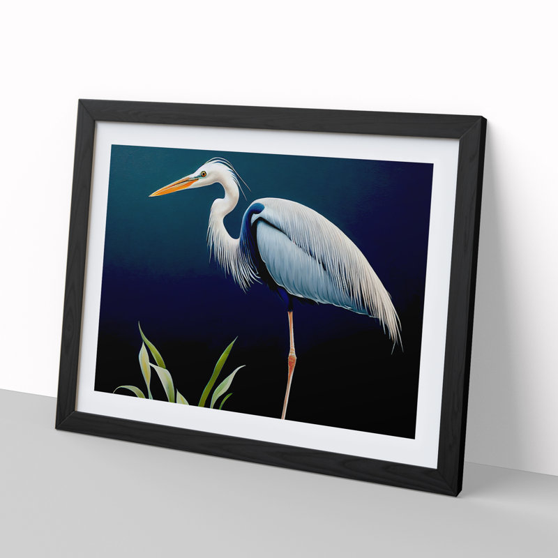 Exciting Heron Bird - Single Picture Frame Print, Black, 46cm H x 64cm W x 2cm D