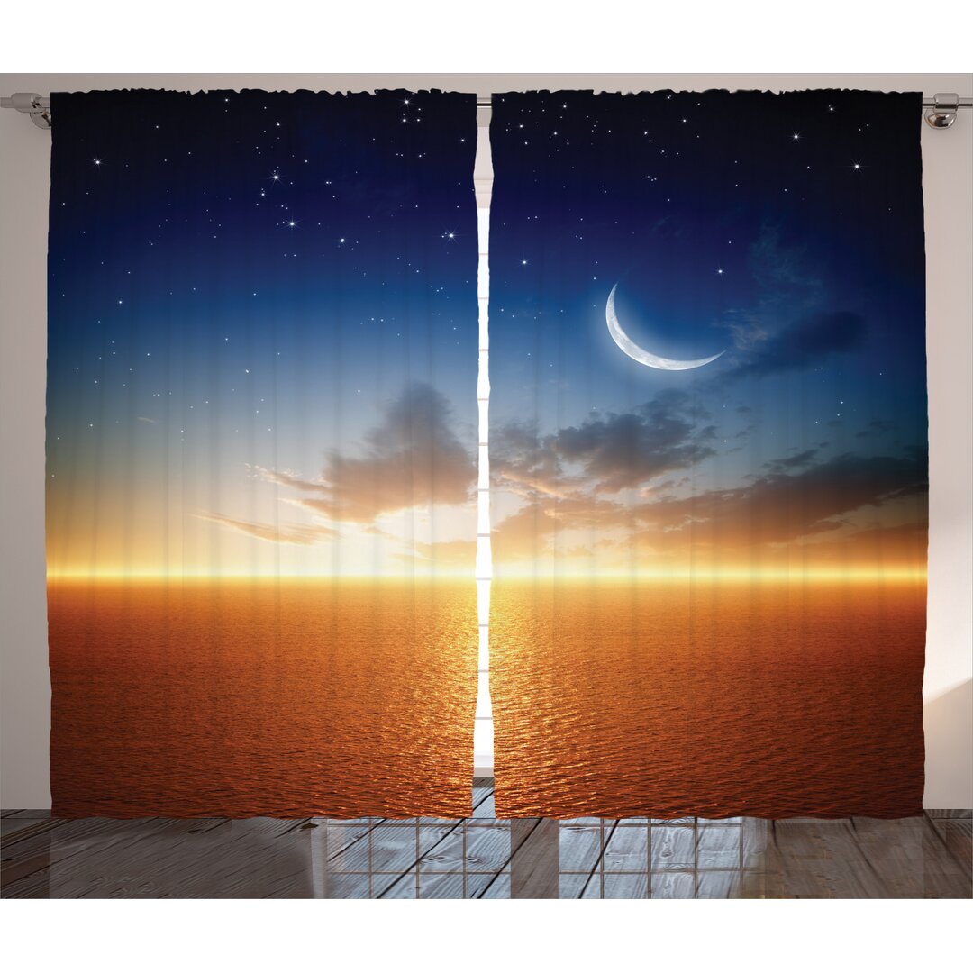 Rustikaler Vorhang, Sunset Sky-Mond-Stern, Landschaft, Navy Gelb Orange