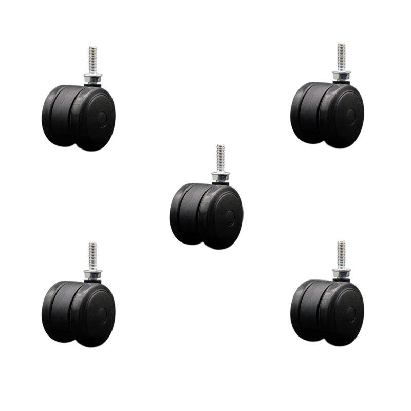 Ensemble de 5 roulettes à tige jumelée 2 pouces, Noir