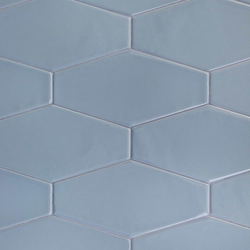 Manchester 4x8 Hexagon Glossy Ceramic Tile, Dew Blue
